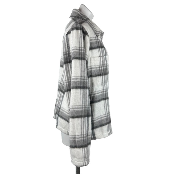 Melloday Jacket Shacket White Gray Plaid Waist Length Button Up Pocket Womens XL - Picture 5 of 10